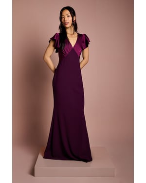 Coast Honoured V Neck Angel Short Sleeve Satin Maxi Bridesmaid Dress