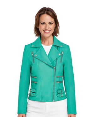 Womens Leather Aqua Blue Brando Biker Jacket-Constantia