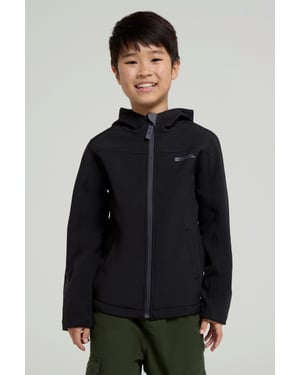 'Exodus' Kids Black Softshell Jacket with Two Side Pockets Fleece Lined Water Resistant Outdoors Coat Black