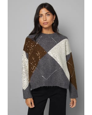 Grey Oversized Argyle Jumper