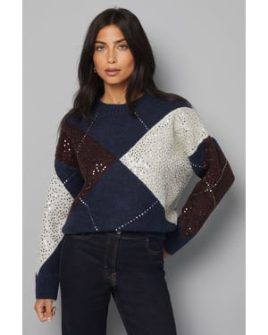 Navy Oversized Argyle Jumper