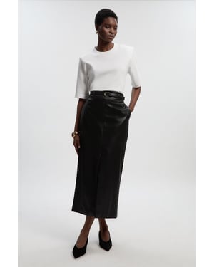 Faux Leather Tailored Midi Pencil Skirt