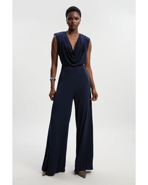 Jersey Crepe Cowl Neck Wide Leg Jumpsuit