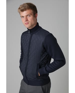 Blue Quilted And Fleece Lined Zip Through Jacket