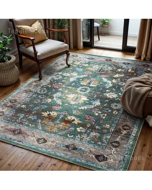 Muratap Picasso pablo vintage vloerkleed groen / multi laagpolig- 80x150