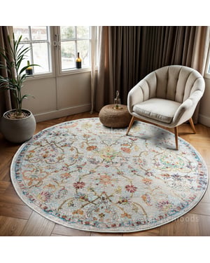 Muratap Picasso sarough vintage rond vloerkleed creme / beige laagpolig-