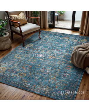 Muratap Picasso sarough vintage vloerkleed blauw laagpolig- 80x150 cm