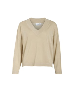 Vila Viginny v-neck ls glitter knit toppb zand