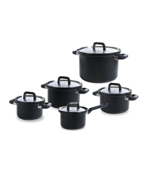 BK Cookware Bk flow cool black kookpannenset- 5 delig rvs veilig afgietsysteem