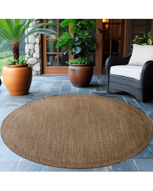 Muratap Solid binnen en buiten rond vloerkleed indoor & outdoor laagpolig effen beige- 200 cm rond