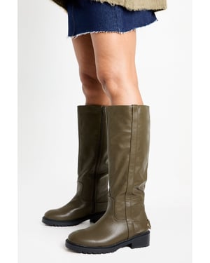 Hardware Detail Knee High Biker Boots