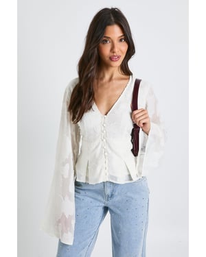 Floral Textured Button Down Blouse