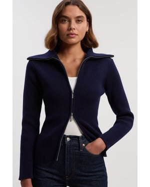 Cotton Zip Through Collar Knit Cardigan