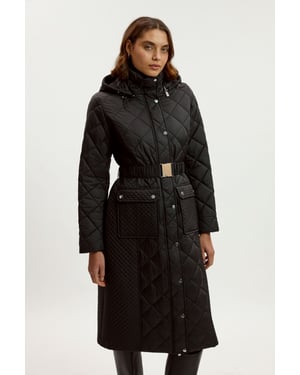 Quilted Hooded Longline Coat