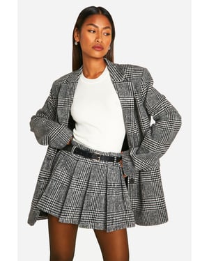Premium Wool Look Check Belted Mini Skirt