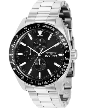 Invicta Aviator 38966 Heren Horloge - Quartz Uurwerk - Roestvrij Staal met zwarte Wijzerplaat - 45mm