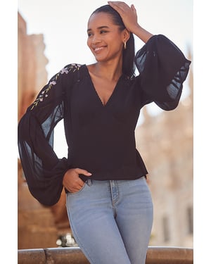 Black Premium Embroidered Shoulder Blouse