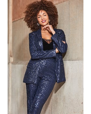 Dark Sapphire Blue Luxe Sequin Blazer