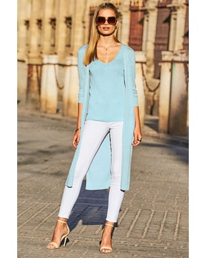 Aqua Blue Metallic Super Sparkly Longline Cardigan