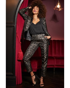 Black & Gold Metallic Jacquard Tapered Trousers