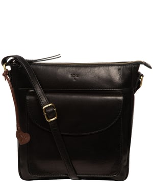 'Teodora' Black Leather Cross Body Bag