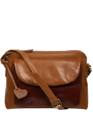 'Estella' Conker Brown & Dark Tan Leather Cross Body Bag