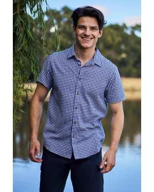'Weekender' Men's Short Sleeve Shirt 100% Cotton Lightweight Breathable Top Navy