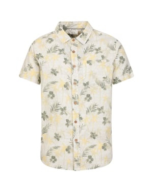Tropical Printed Men's Short Sleeve Shirt 100% Cotton Chest Pocket Holiday Top Pale Green