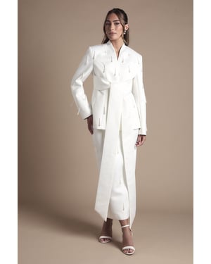 Wrap Satin Bridal Blazer With Pearl