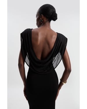 Viscose Blend Slinky Drape Plunge Back Knit Maxi Dress