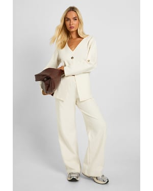 Interlock Balloon Sleeve Button Detail Cardigan and Trouser Co-ord