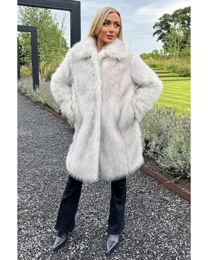 Cream Tipped Faux Fur Long Jacket
