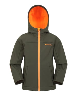 'Exodus' Kids Softshell Jacket with Two Side Pockets Fleece Lined Water Resistant Outdoors Coat Green
