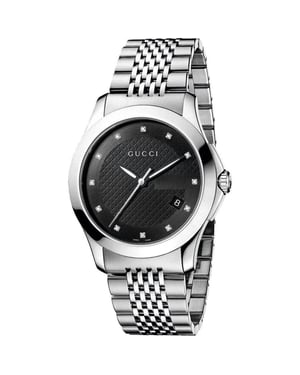 Gucci YA126405 G-Timeless Men's Watch with Black Dial and Silver Bracelet