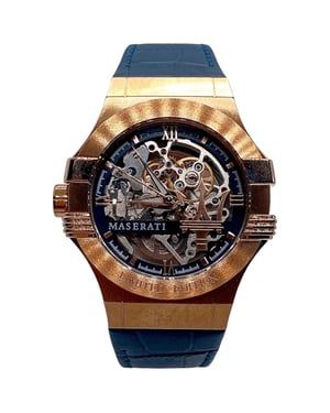 Maserati R8821108022 Men's Automatic Skeleton Dial Watch in Rose Gold and Blue