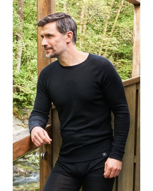 Merino Men's Thermal Baselayer Top Long Sleeve Hiking Winter Pullover Black