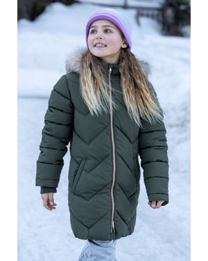 Galaxy' Kids Fleece Lined Padded Jacket Faux Fur Hood Water Resistant Winter Rain Coat Forest Green