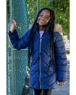 Galaxy' Kids Fleece Lined Padded Jacket Faux Fur Hood Water Resistant Winter Rain Coat Navy