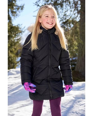 Galaxy' Kids Fleece Lined Padded Jacket Faux Fur Hood Water Resistant Winter Rain Coat Black