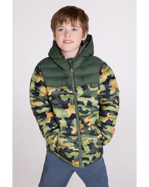 'Printed Seasons' Kids Padded Jacket Water Resistant Cosy Winter Coat Forest Green