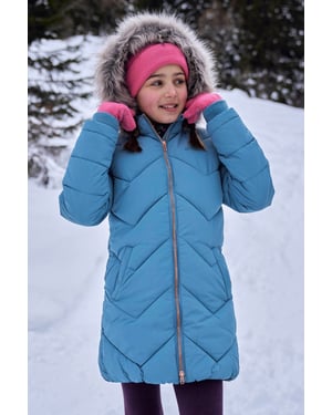Galaxy' Kids Fleece Lined Padded Jacket Faux Fur Hood Water Resistant Winter Rain Coat Teal