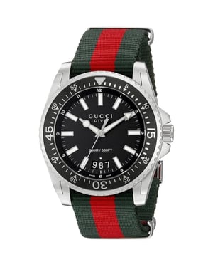 Gucci Dive Men's Watch YA136206 with Black Dial and Multicolored Bracelet