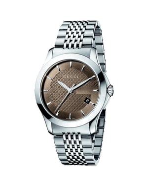 Gucci G-Timeless Men's Watch YA126406 with Brown Dial and Silver Bracelet
