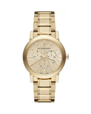Burberry BU9753 Men's Gold Dial Chronograph Watch - Luxury Timepiece