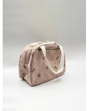 Corduroy Bow Insulated Lunch Holdall In Pink
