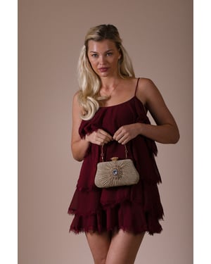 Ruched Jewel Clutch Bag In Gold