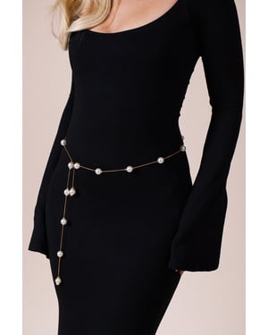 Minimal Pearl Chain Belt In Gold