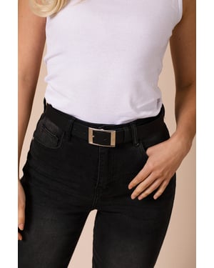 Silver Square Buckle Belt In Black