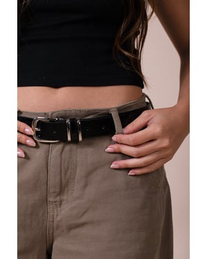 Snake Print Belt With Silver Metal Buckle In Black