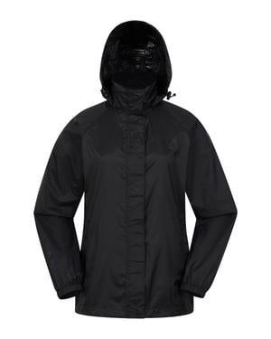 'Pakka' Women's Packable Jacket Waterproof Breathable Adjustable Hood Rain Coat Black